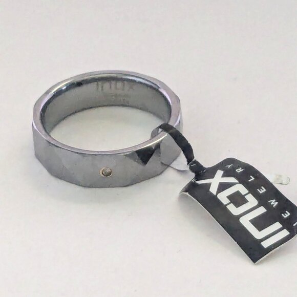 INOX Gun Metal Tungsten Carbide Diamond Chip Men's Wedding Band Size 10 - Picture 1 of 6